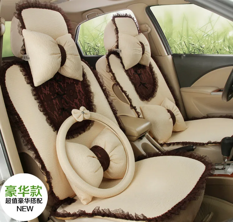 

2016 new arrival 5 seats covers for 1 set female car seat cover four season cute girls butterfly lace car seat cover cushion