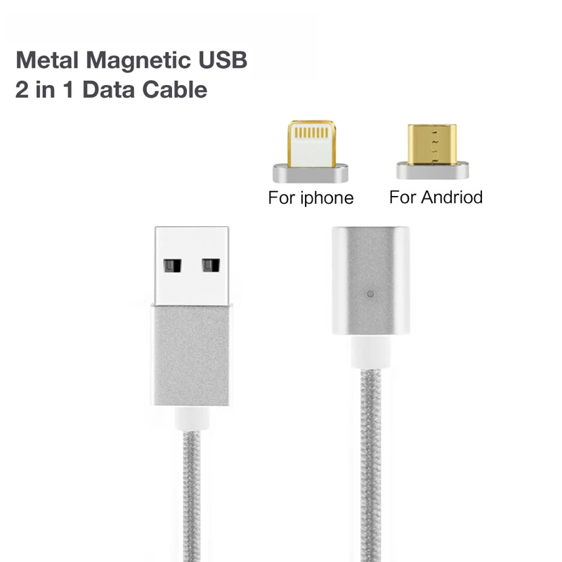 2 в 1 Магнитный нейлоновый плетеный кабель Lightning для быстрой зарядки Iphone 6 Xiaomi 4C 2S