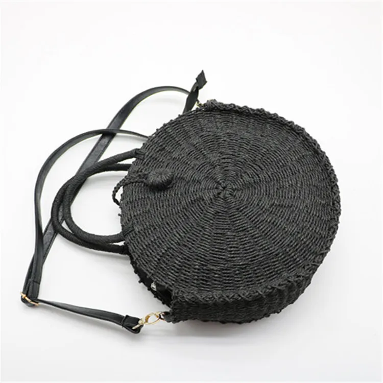 Round Rattan Straw Beach Shoulder Bag