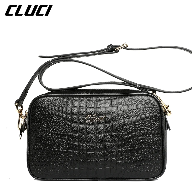 CLUCI Women Shoulder Bags Luxury Fashion Flap Small Black/Red Alligator