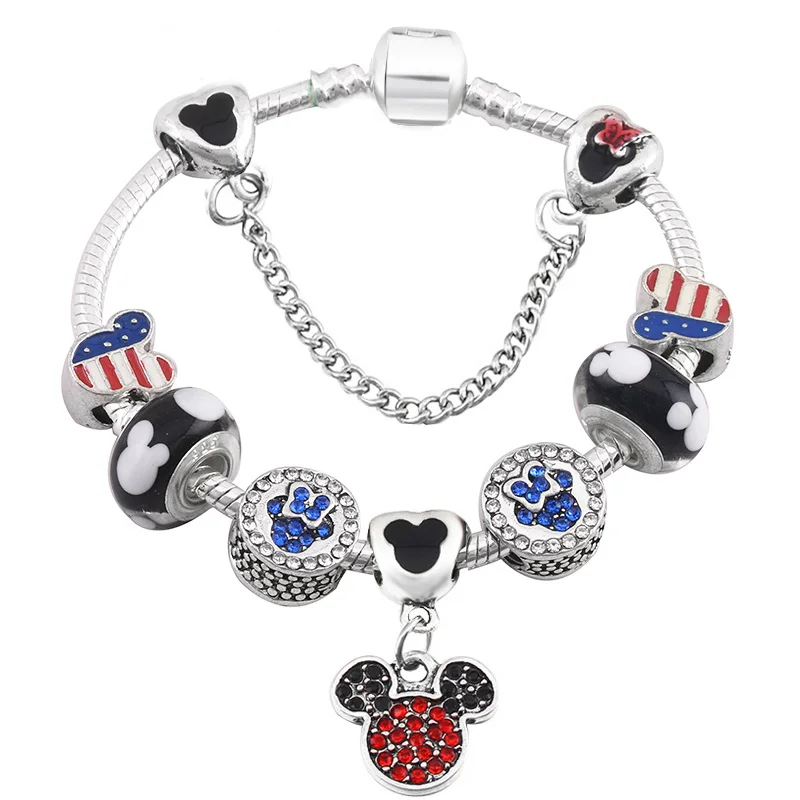 Стильный браслет с изображением Микки Мауса для женщин и детей, серебряный браслет с цепочкой Минни, браслет и браслеты, ювелирные изделия для женщин