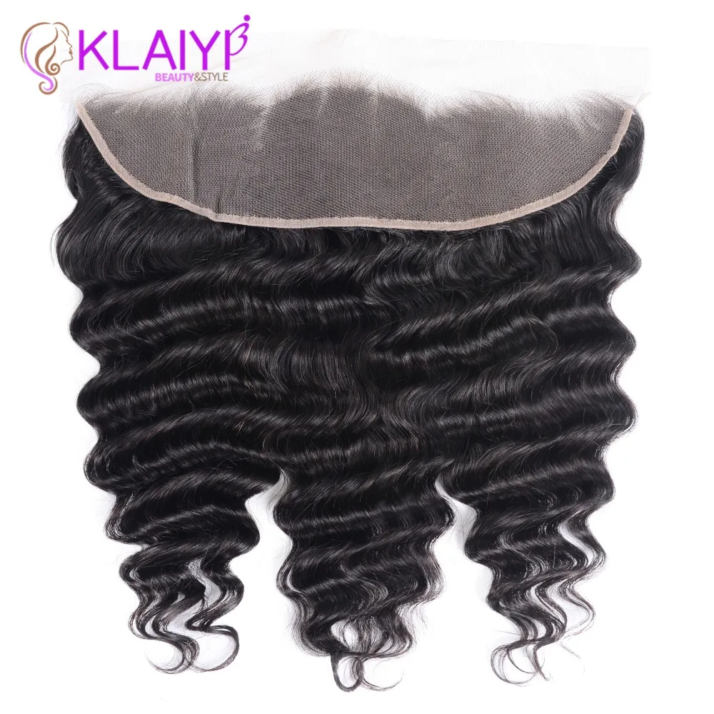 

Klaiyi Hair Brazilian Loose Deep Wave Hair Lace Frontal Closure 13x4 Swiss Lace Ear To Ear Remy Human Hair Frontal