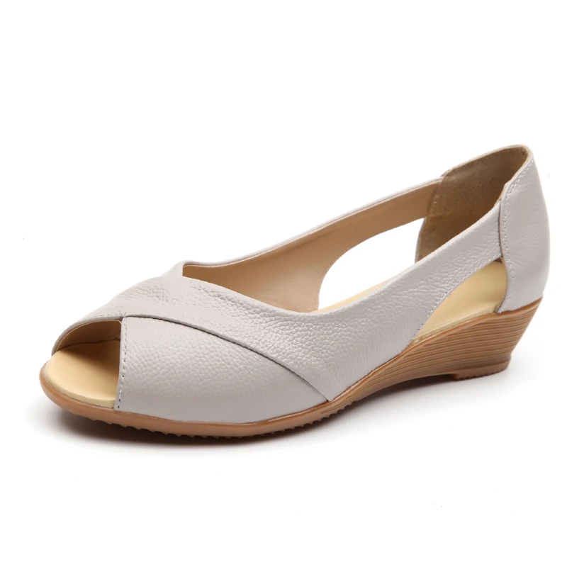 

2016 Summer Genuine Leather  Peep Toe Women Shoes Top Quality Gladiator comfortable Wedges Sandals High Heels 4.5cm