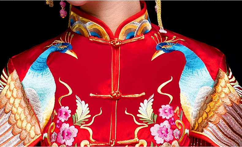 Красное свадебное платье невесты в китайском стиле Cheongsam традиционная леди длинное Ципао Вышивка женское вечернее платье для свадьбы