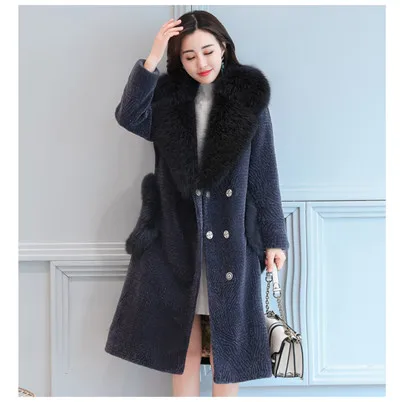 Зимнее пальто, женская одежда размера плюс S-4XL, новинка, мех ягненка, толстый теплый мех, длинное пальто, корейский воротник из лисьего меха, меховое пальто для женщин LQ403 - Цвет: gray