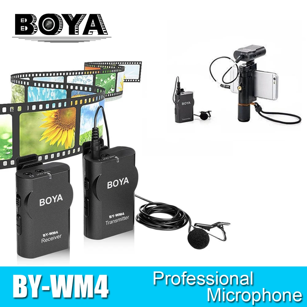 

BOYA BY-WM4 Wireless Studio Condenser Microphone System Lavalier Lapel Interview Mic for iPhone Canon Nikon DSLR Camera