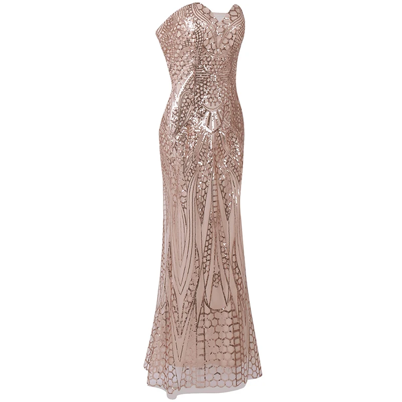strapless rose gold sequin dress