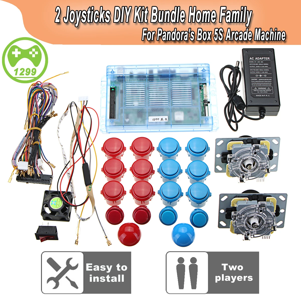 

1299 Box 5S Game Board with 2 Joysticks Push Button Home DIY Set Machine Arcade Game Console Coin Operated Games