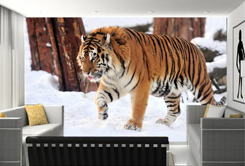 Papel de parede 3d para quarto, mural personalizado, imagem 3d, este-norte,  tigre, inverno, neve, pintura, foto, murais, parede