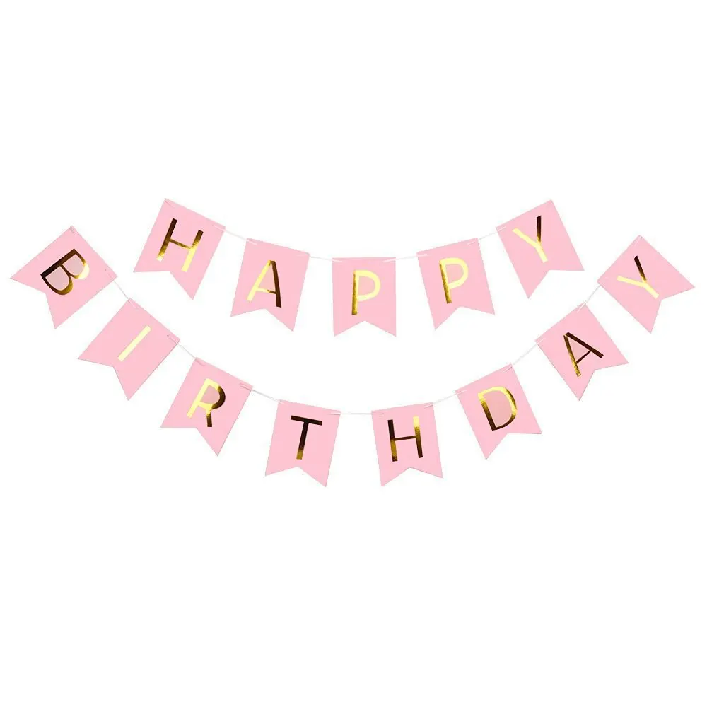 Pink Happy Birthday Handmade Paper Flags Bunting Colorful Garland