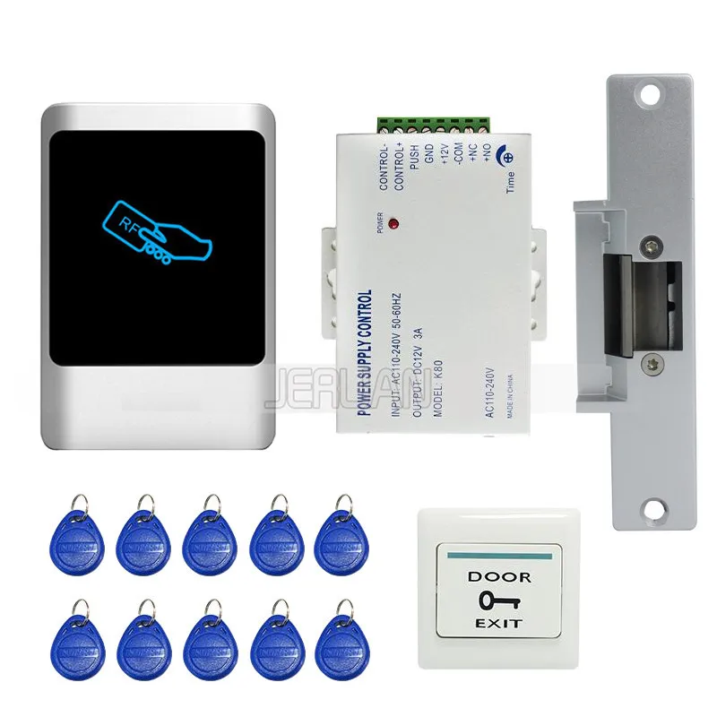 

JEX New DIY Waterproof Rfid Door Access Control Set With Electrical Strike Lock + 10 RFID keyfob Card In Stock FREE SHIPPING