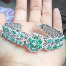 Изумруд браслет-цепочка натуральной Изумрудный 925 серебро 0.25ct* 18 шт. драгоценных камней для мужчины или женщины# XY1892610