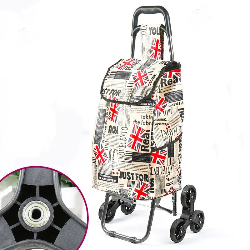 

Foldable Shopping Cart With Wheel Thicken Rod Luggage Climbing Trolley Heavy Bearing Portable Waterproof Shopping Bag