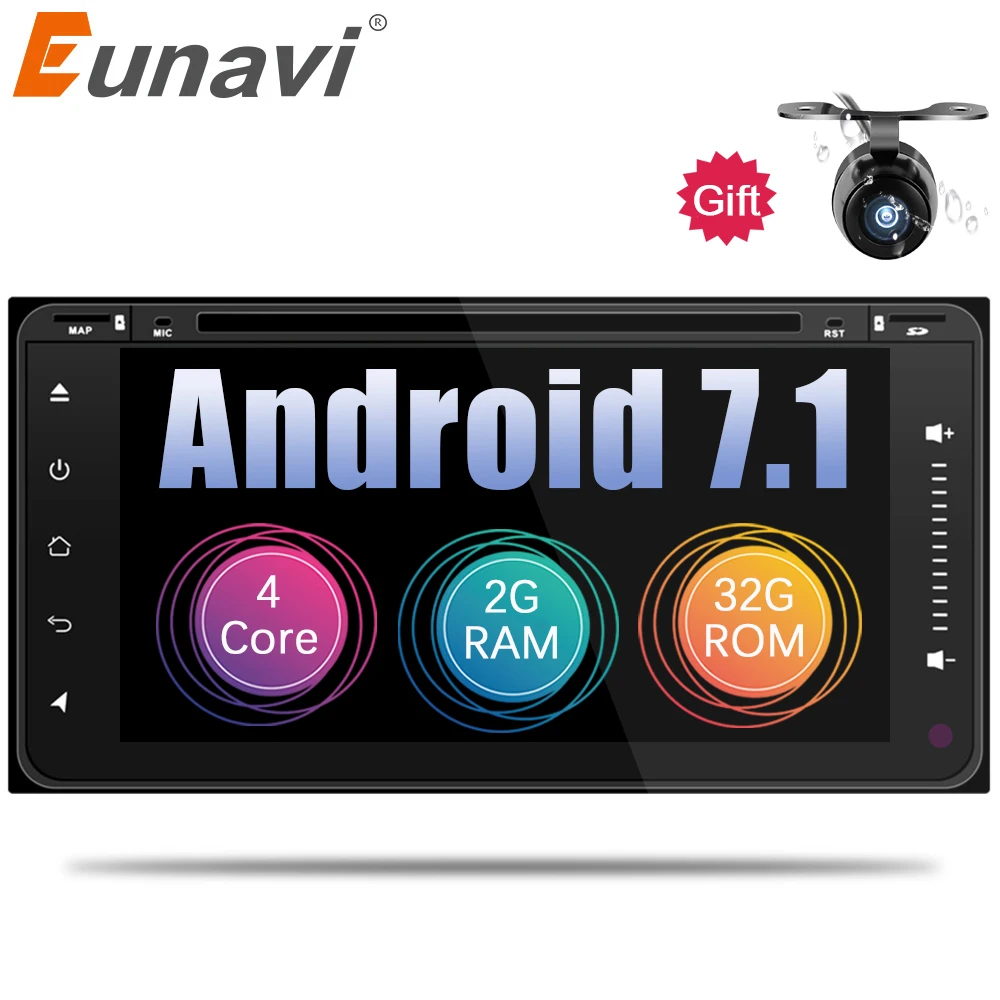 

Eunavi 2 Din Android 9.0 Car Dvd Player Radio Stereo Gps Navigation For Toyota Hilux Vios Old Camry Rav4 Prado 2003-2008