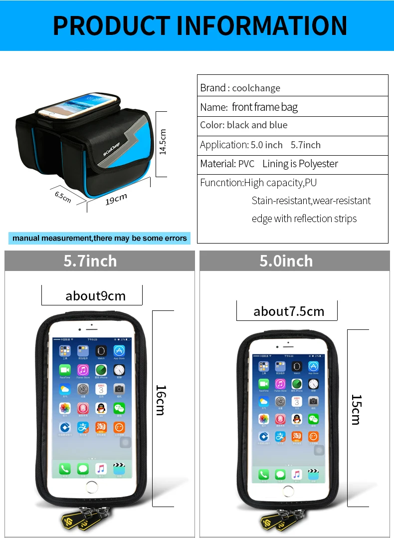 Sale 2017 New Bicycle Frame Front Tube Touch Screen Phone Bag Bike 5.7 inch phone Bag For iPhone 7plus Pannier Cycling Accessories 1
