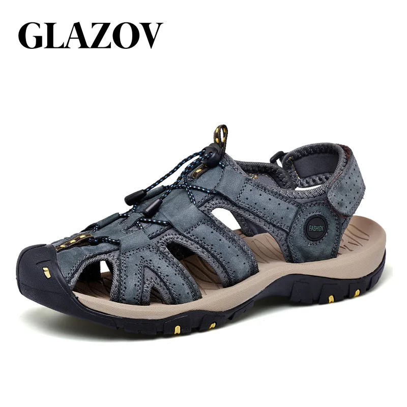 

GLAZOV New Fashion Summer Beach Breathable Men Sandals Genuine Leather Men's Sandal Man Causal Shoes Beach Shoes Plus Size 38-45