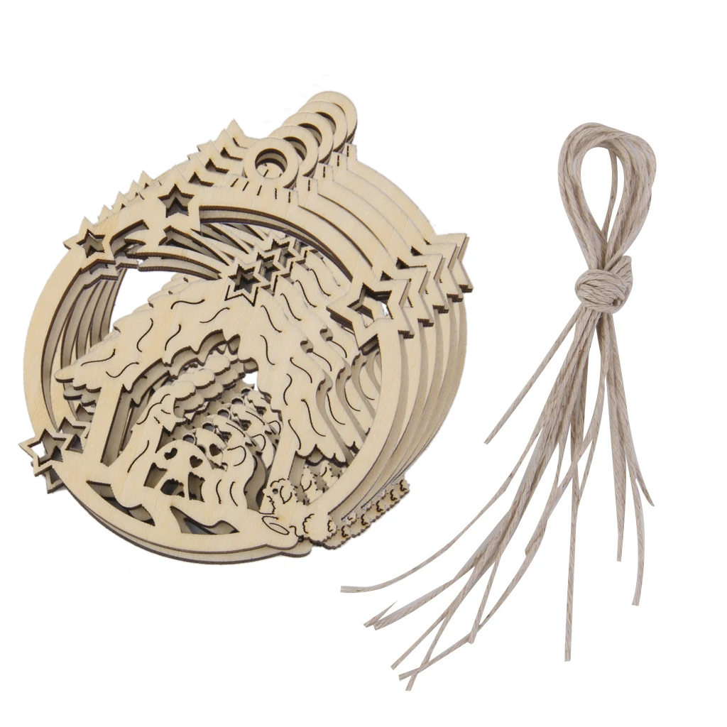 20x Blank Wood Nativity Christmas Tree Hanging Ornament Craft Tag w/ Strings