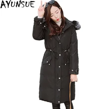 AYUNSUE пуховик с капюшоном женские зимние куртки с большим меховым воротником Длинные парки женские толстые элегантные белые пуховики ST223