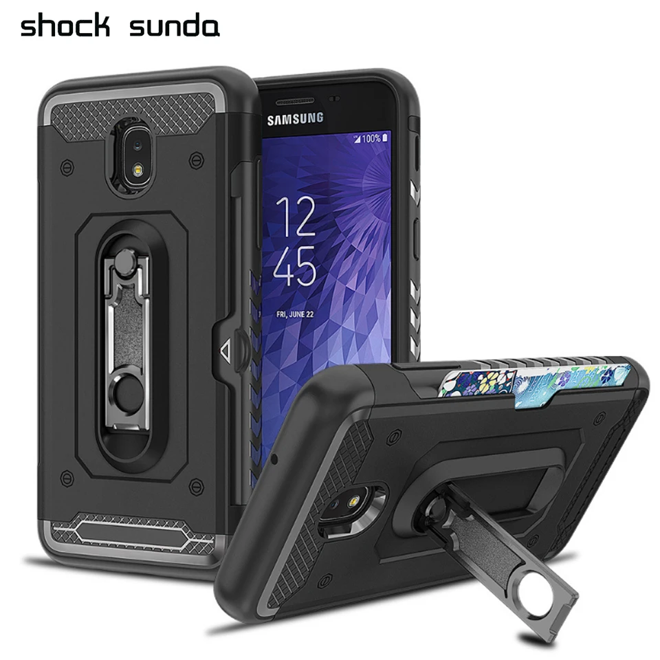 

Shock Sunda Wallet Card Holder Metal Kickstand Phone Case For Samsung Galaxy J8 2018 Case Cover Samsung J3 J7 2018 Case