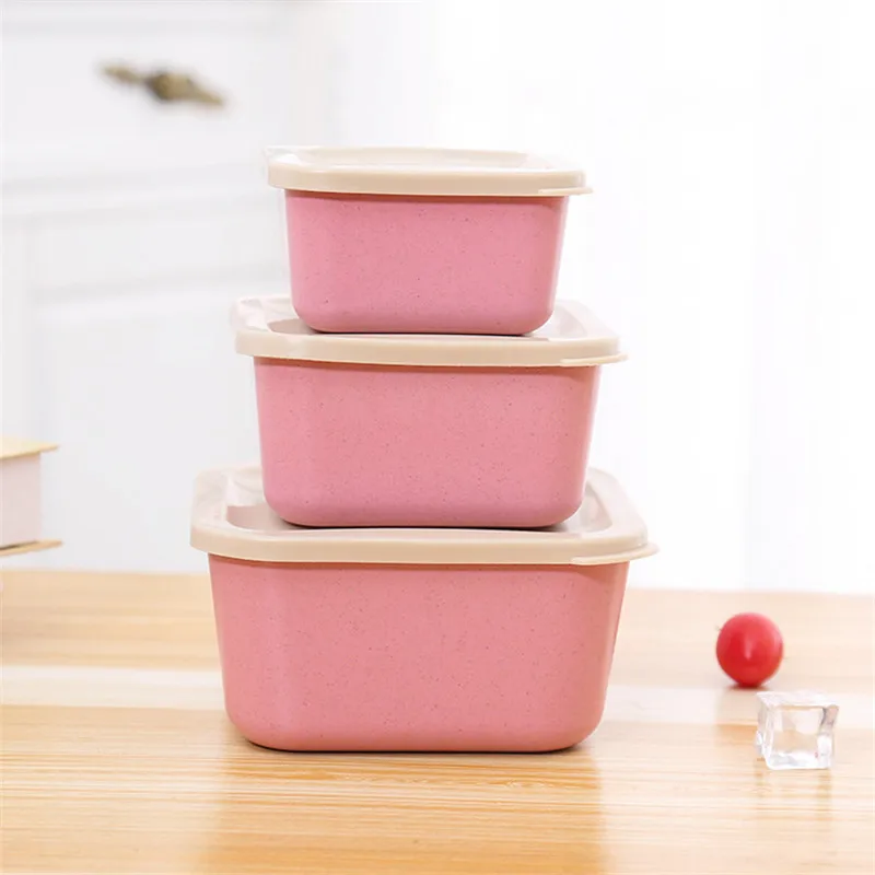 

3pcs/set Wheat Straw Bento Box With Lid Food Box Picnic Food Container Storage Box Lunch Box For Student
