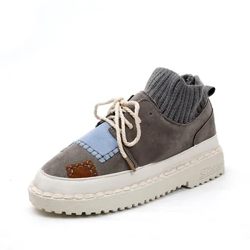 

2018 winter new fashion simple color matching thick soles casual shoes women retro style soft and comfortable flat shoes women.