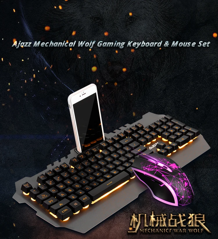 jazz Mechanical Wolf Wired Gaming Keyboard & Mouse Combos 104 Keys Backlit Keyboard 3200DPI Mouse  (9)