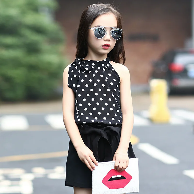 الفتيات الملابس مجموعة كبيرة الشيفون سترة + السراويل الصيف رقيقة الطباعة t-shirt الفتيات الملابس 4-11 سنوات قديم الفتيات دعوى
