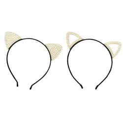 Женская милая повязка на голову с искусственным жемчугом и кошачьими ушками, роскошные украшения, тонкие эластичные обручи для волос