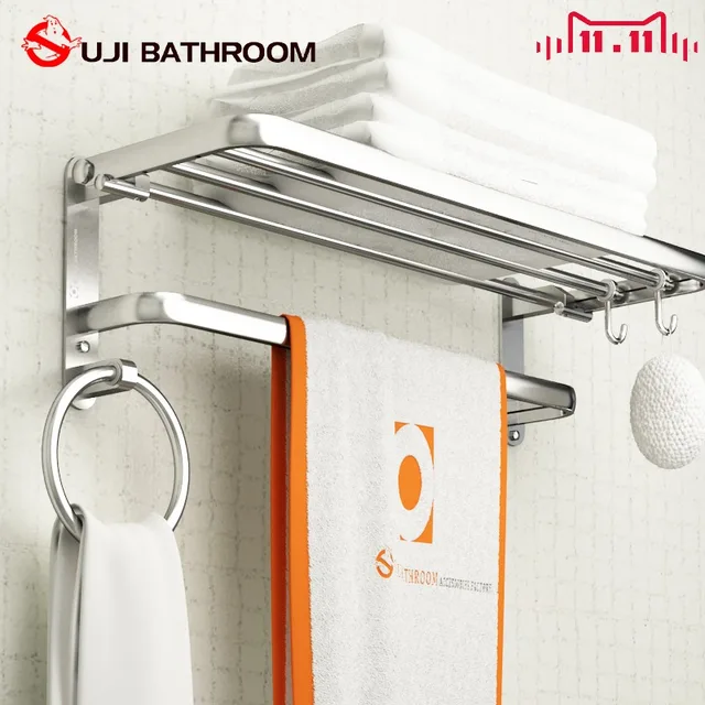Antique E Aluminum Towel Rack With Hooks Silver Holders Antique E Aluminum Towel Rack With Hooks Silver Holders Bathroom Shelf Wall Mounted Accessories