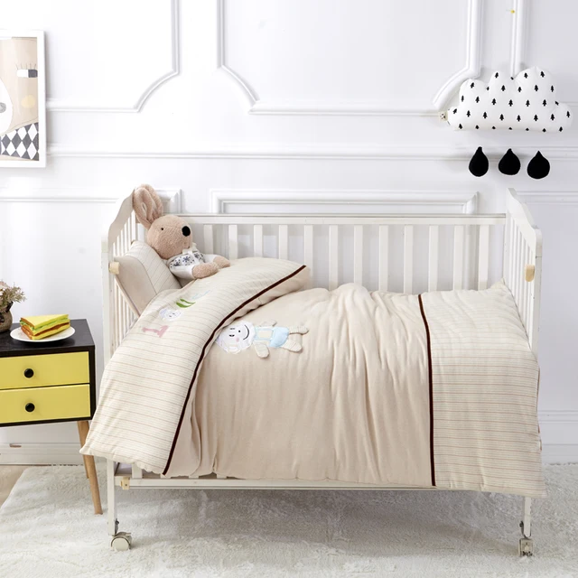 Us 44 2 35 Off Solid Color Bear Pattern 7 Pcs Baby Bedding Set Toddler Crib Bedclothes Cot Safe Sheet Quilt Pillow Cushion Cover 6 Size In