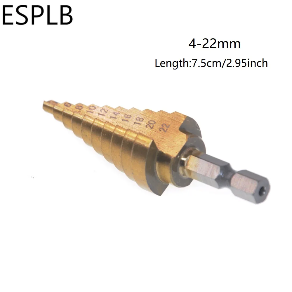 ESPLB 1 шт. 4-32 мм HSS титановый шестигранный хвостовик Сверло отверстие резак с покрытием Ступенчатое сверло Набор Для Листового Металлообрабатывающего бурения