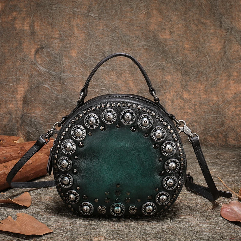 Us 79 04 52 Off Handmade Handbag Lady Small Shoulder Sling Bags Women Retro Genuine Leather Messenger Bag Purse New Arrival Round Handbags In