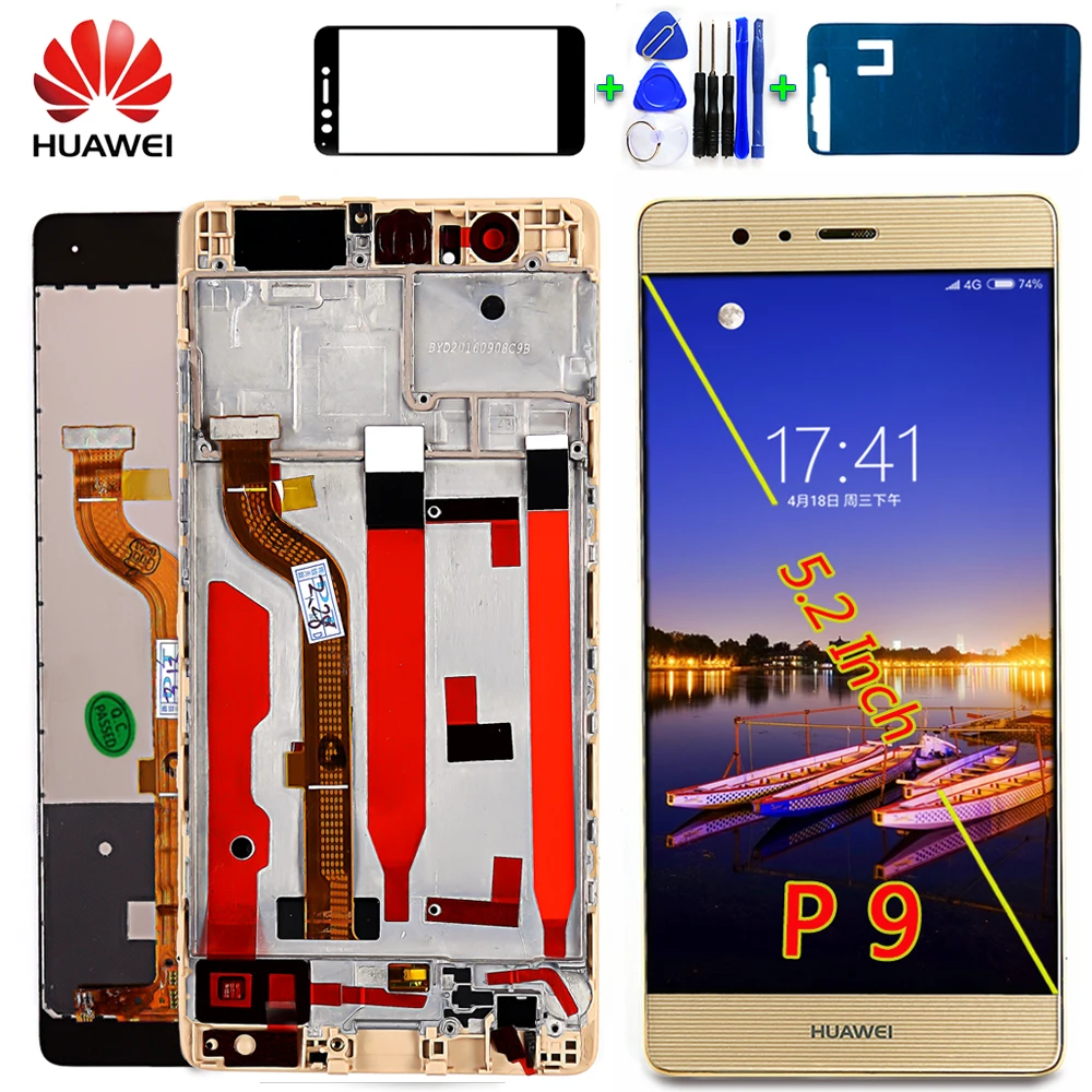 

Huawei 5.2 inch LCD Display For Huawei P9 1920*1080 Touch screen Digitizer Assembly Black EVA-L09 EVA-L19 Frame With Free Tools