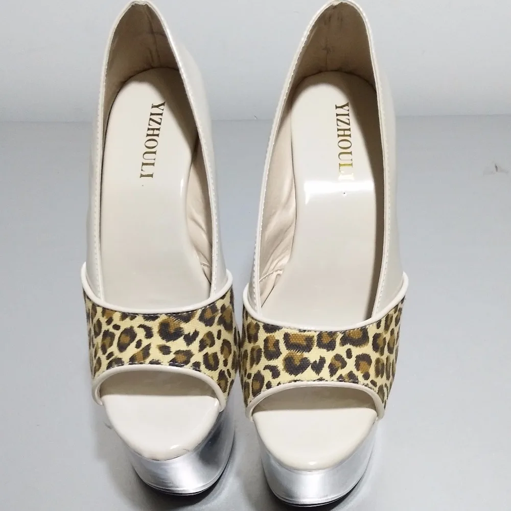 Ultra high heels and hollowed-out women's shoes with a new sexy fish bill and a leopard print 17-18cm wineglass