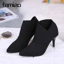 2017 Демисезонный Bottines модные женские туфли пинетки Cuir véritable + микрофибры острый носок высокий каблук-шпилька черный