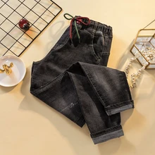 Распродажа, джинсы для мамы, женские штаны-шаровары, длинные, средняя талия, потертые, винтажные, эластичные, цветные, свободные, Осенние, с покрытием