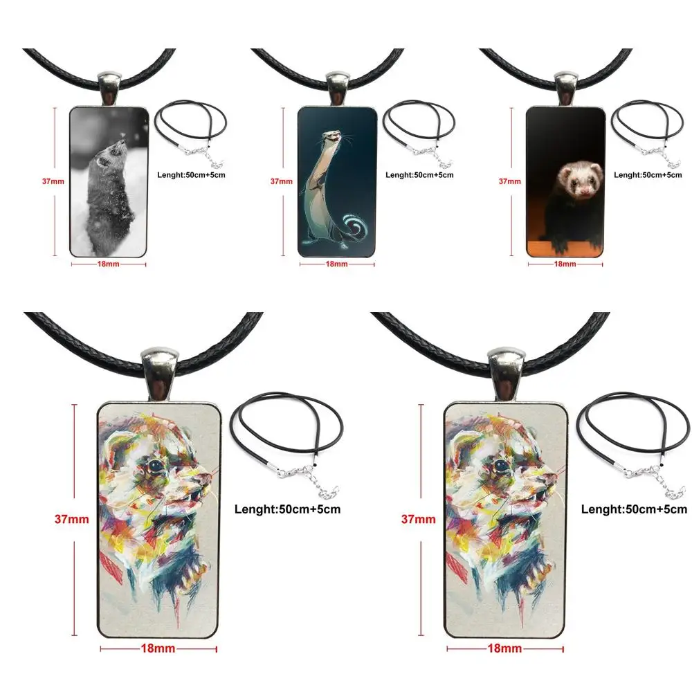 

For Men Women Ferret Fashion Glass Cabochon Pendant Necklace Women Steel Color Choker Rectangle Necklace