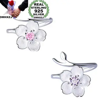 

OMHXZJ Wholesale European Fashion Woman Girl Party Wedding Gift Pink Purple Flower AAA Zircon 925 Sterling Silver Ring RR235