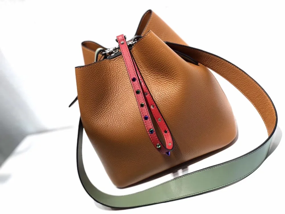 

Kafunila 2018 new fashion genuine leather top-handle handbags women famous brand designer bucket messenger shoulder bags bolsa