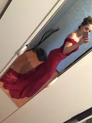 Vestido de festa longo 2018 цвет красного вина Пром Dresess пикантные с открытыми плечами Русалка вечернее платье для Для женщин