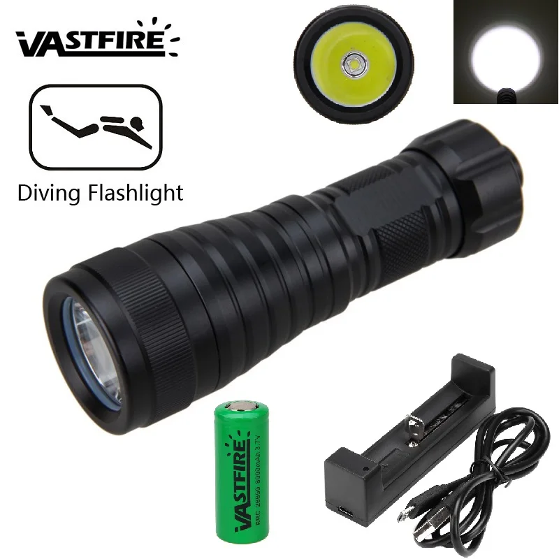 

VASTFIRE 1000 LM XM-L L2 LED Scuba Diving Flashlight Torch Lamp Underwater 100m Hard Anodized Waterproof For 26650 Battery