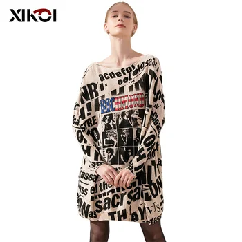 

XIKOI Casual Long Oversize Women Sweater Batwing Sleeve Black Letter Print Women's Sweaters Clothes Pullovers Fashion Clothing