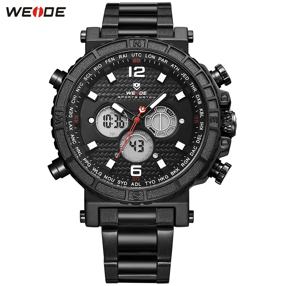 

Luxury Brand Fashion WEIDE LED Alarm Week Watch Sports Watch Men Digital Quartz Watch Stainless Steel Band Military Wristwatches