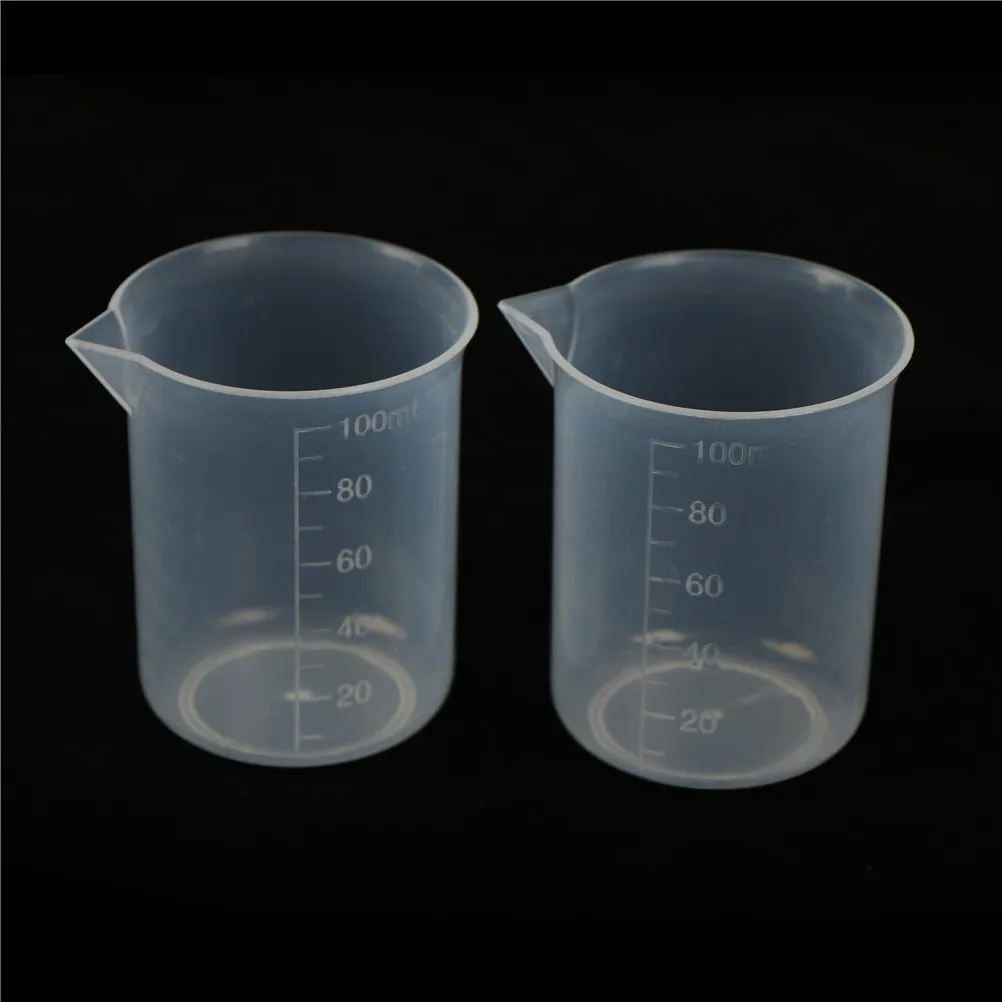 2 шт. мл, пластиковые прозрачные 100 Beaker набор Градуированный боросиликатное стекло Beaker школьная лаборатория товары для учебы