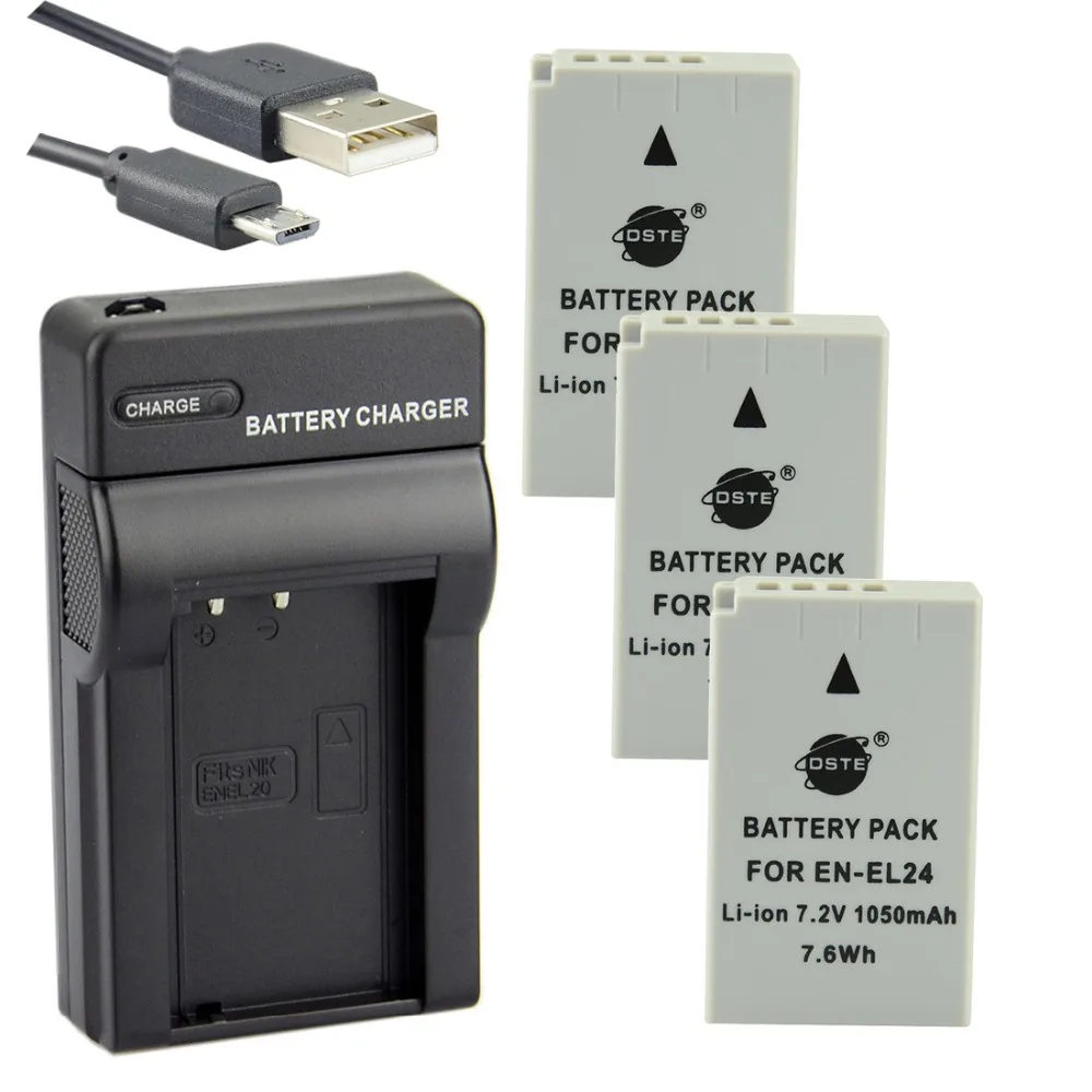 

DSTE 3PCS EN-EL24 Li-ion Battery with USB Port Charger for NIKON 1 J5 Camera