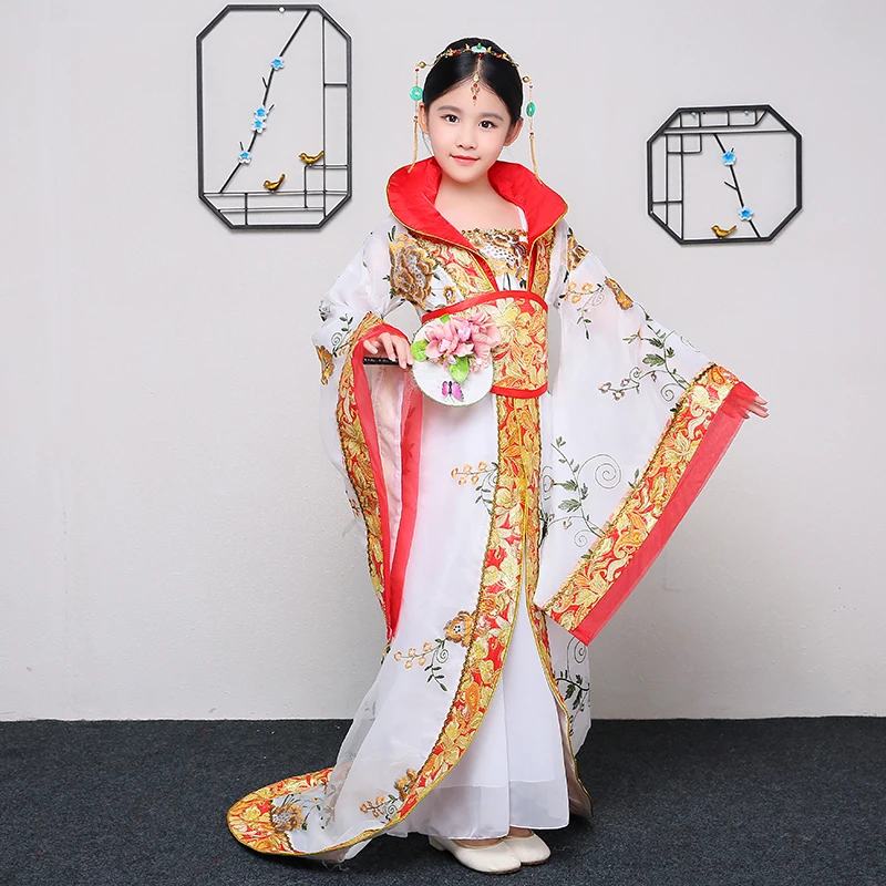 

Traditional Folk Ancient Costume Tang Dynasty Court Drag Tail Dance Dress Children Princess Dress Fairy Costume Hanfu for Girls