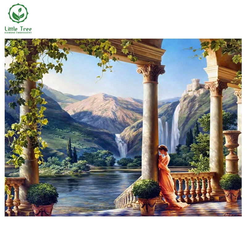 

2017 Real free Shipping Diy 3d Diamond Painting Square Full Hand Embroidery Cross Stitch Rome Castle Princess Mountain Waterfall