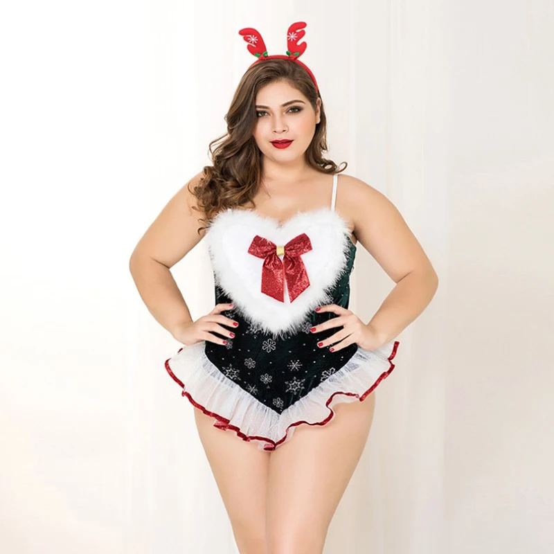 

High quality Big Size Christmas Cosplay Costume Bunny Girl Women Plus Size Fantasia Quente Erotic Baby Doll Lingerie Dress