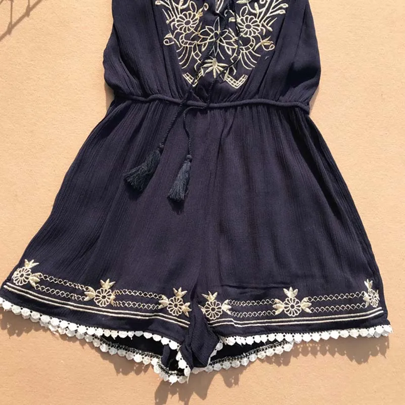 2019 Summer Clothes Women Fashion Sexy V-neck Embroidery Jumpsuit Female Lace-up Wide Legs Bodysuit Beach Style Womens Rompers 2019 Summer Clothes Women Fashion Sexy V-neck Embroidery Jumpsuit Female Lace-up Wide Legs Bodysuit Beach Style Womens Rompers