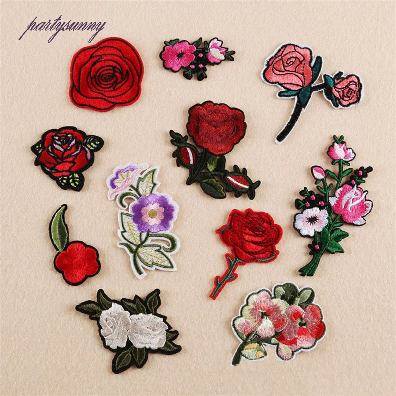 

PF 19 Styles Flower Rose Patches Embroidery Patch For Clothing Badges Stripes Applique Sticker Application Jacket Bag Jean RH003